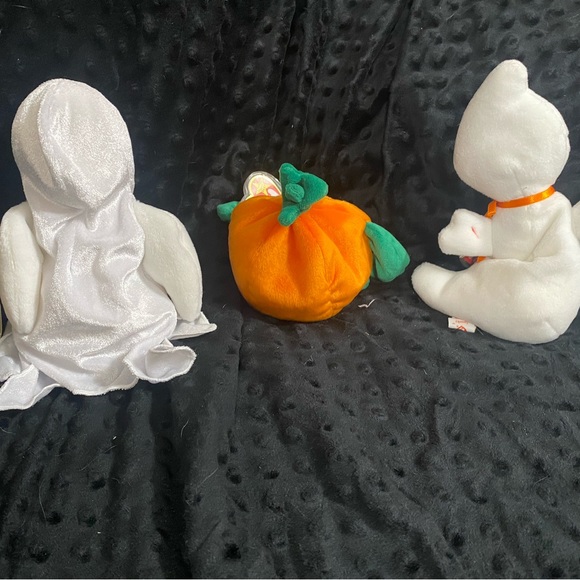 Halloween Ty Beanie Baby Lot Of 3 Plush Ghost Spooky Sheets Pumpkin - Picture 3 of 3